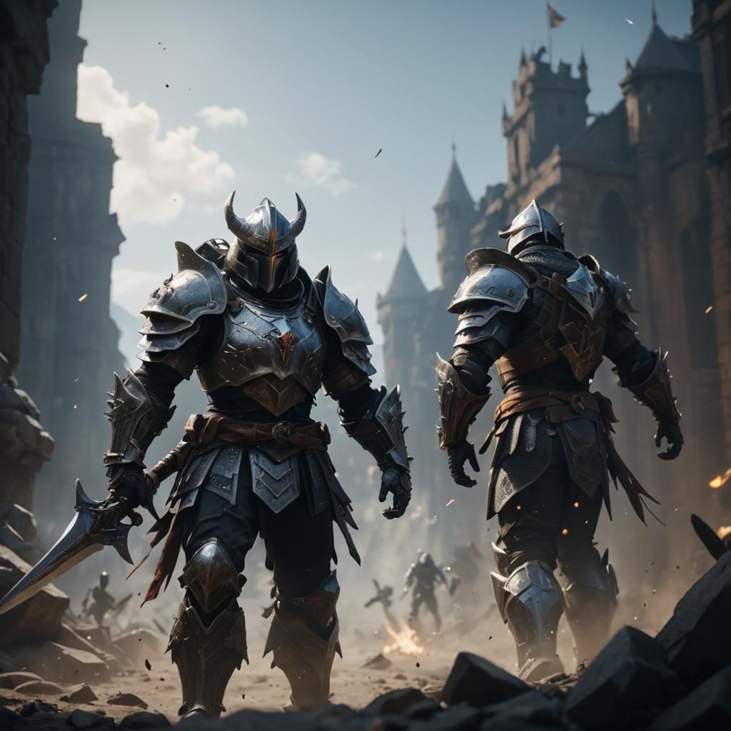 Armored Warrior with Halberd in 3D Game Style