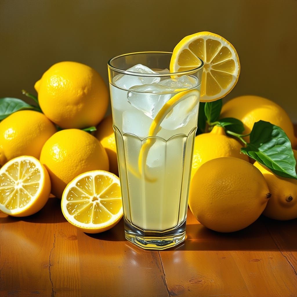 Lemons and Lemonade in a Warm Summer Still Life