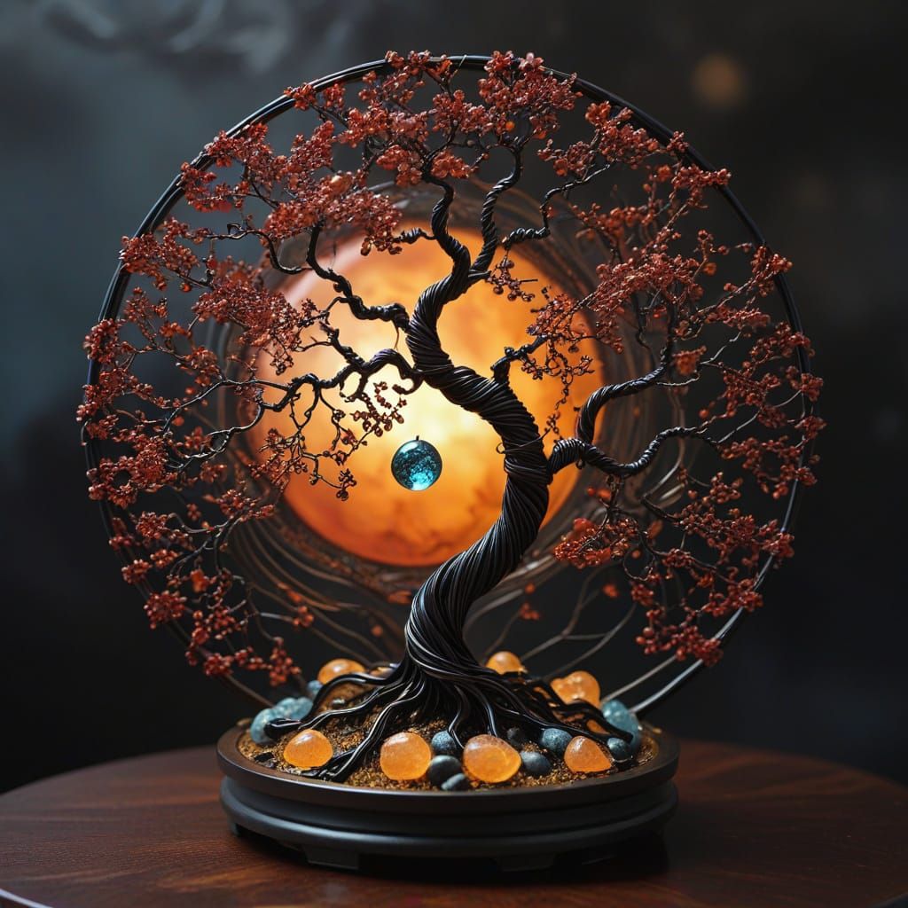 Yin Yang Bonsai Trees in Surrealist Style
