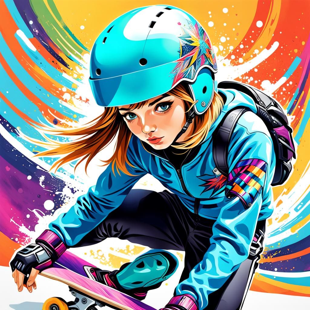 Beautiful Female Skater in Abstract Style