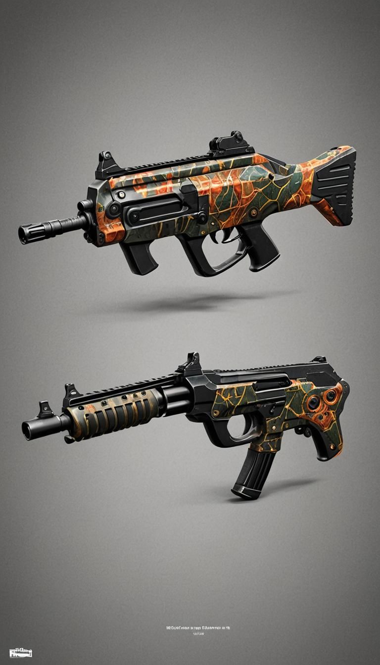 Piranha Inspired Tactical SMG in Splash Art Style