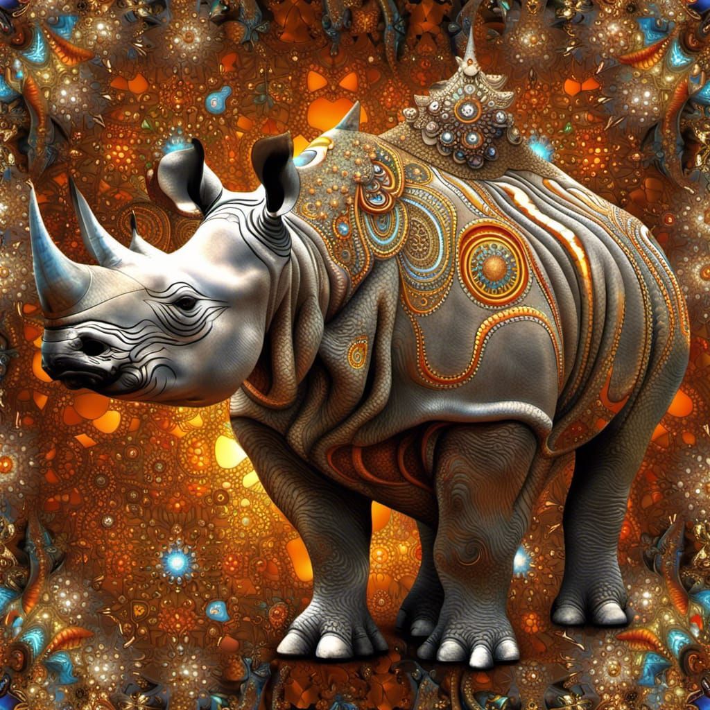 Fractal Rhinos in Antique Spectral Forest