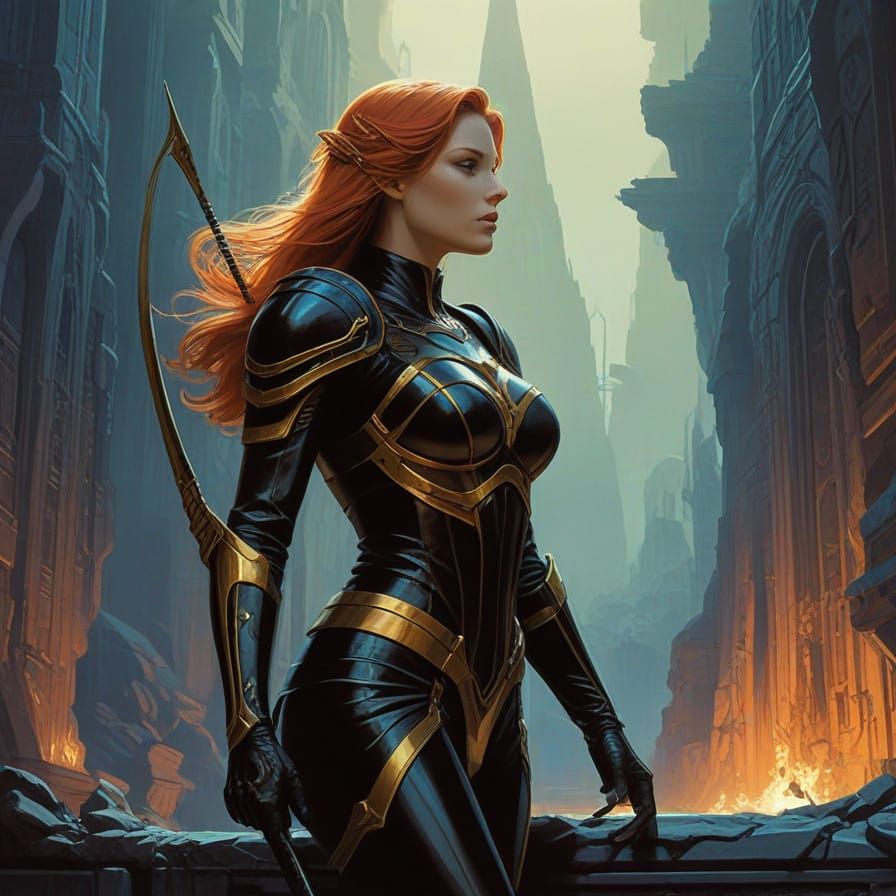 Sensual Redhead Archer in Ancient Pyramidal Chamber