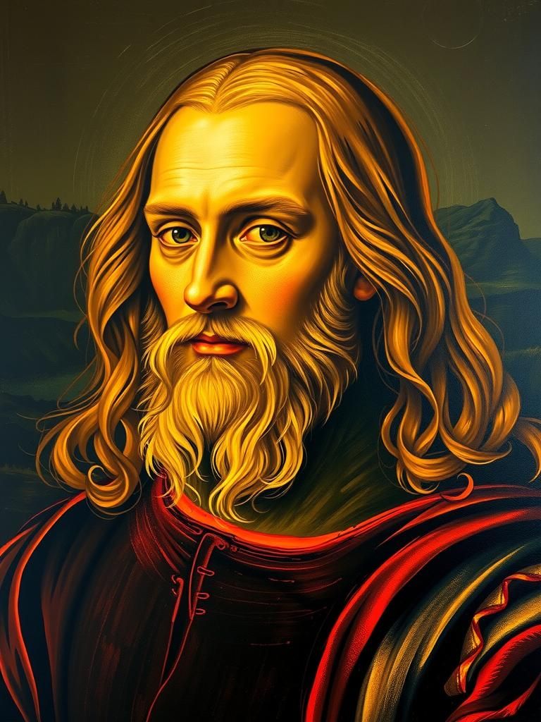 Da Vinci Self-Portrait with Neon Accents
