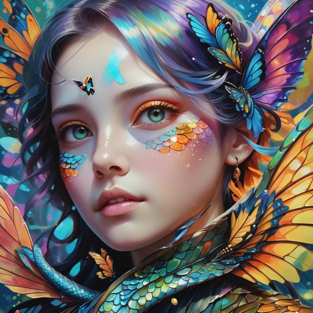 Dreamlike Fish with Dragon Tail and Butterfly Wings