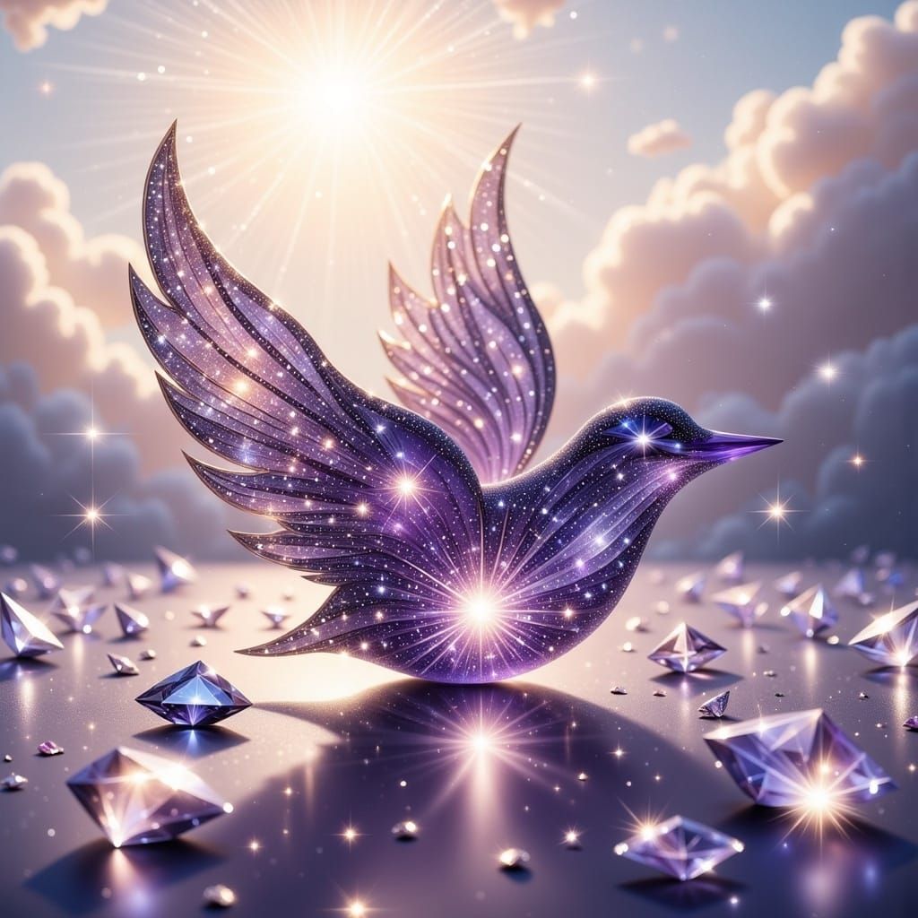 Iridescent Glass Birds in Ethereal Dreamscape