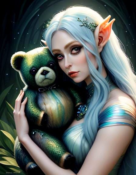 Elven Portrait with Tardigrade, Giger-Inspired Biomechanical...