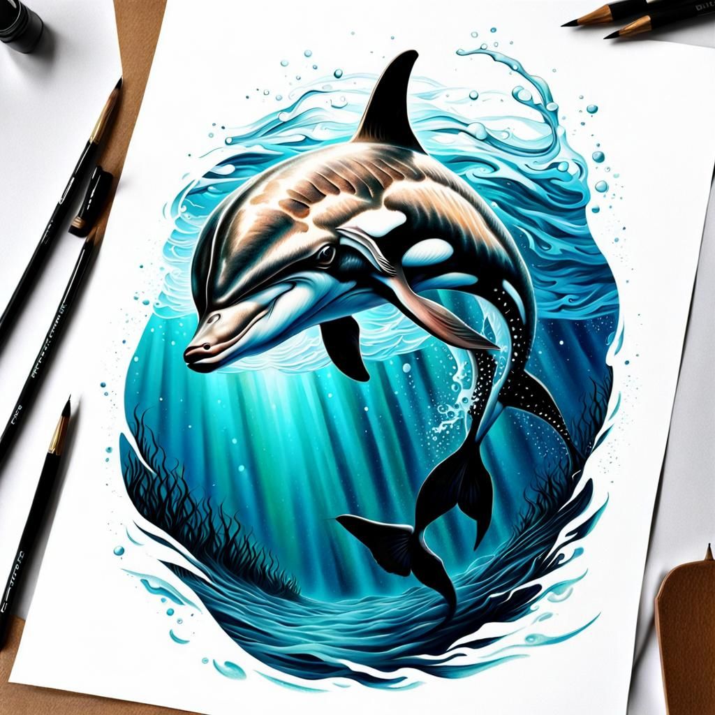 Dolphin Tattoo Photorealism on Woman's Back