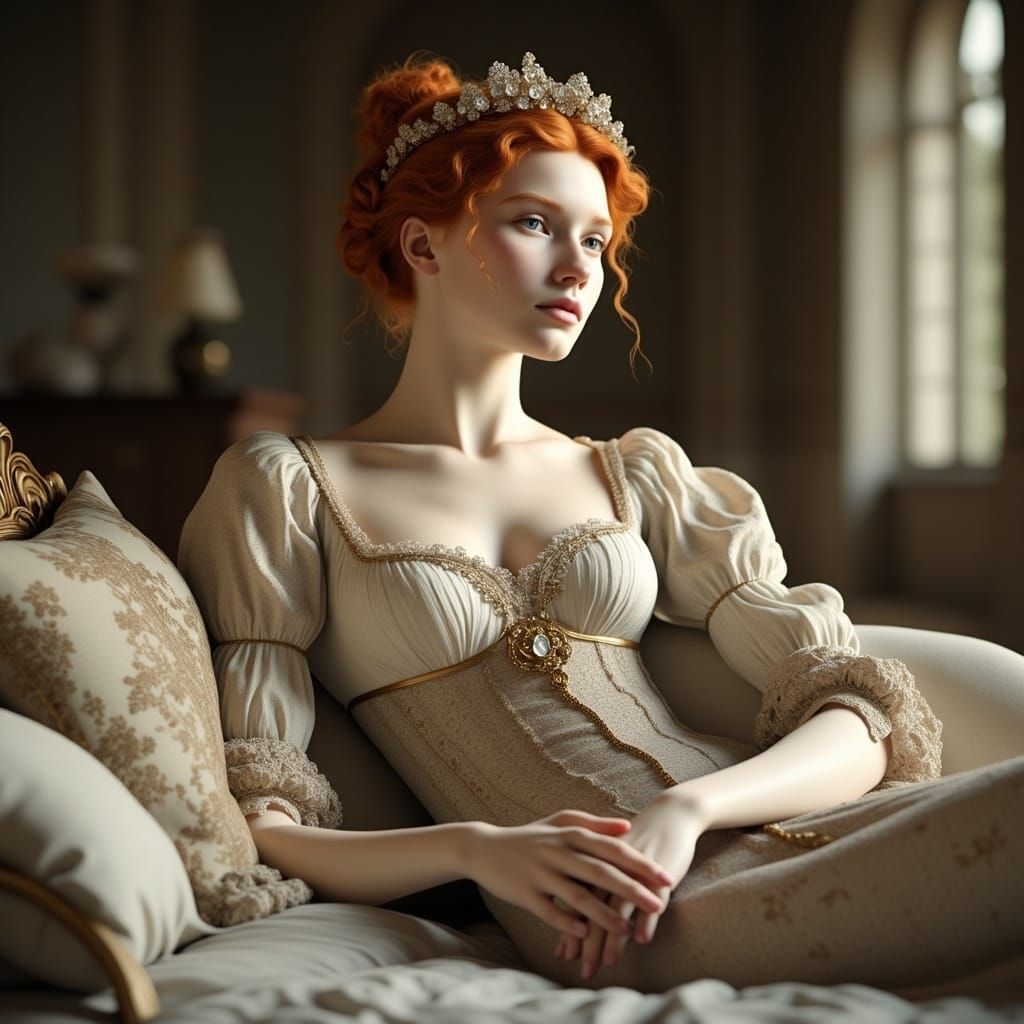 Regency Beauty: Red-Haired Woman on Daybed