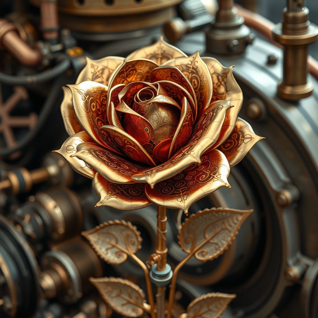 Mechanical Rose in Steampunk Engine