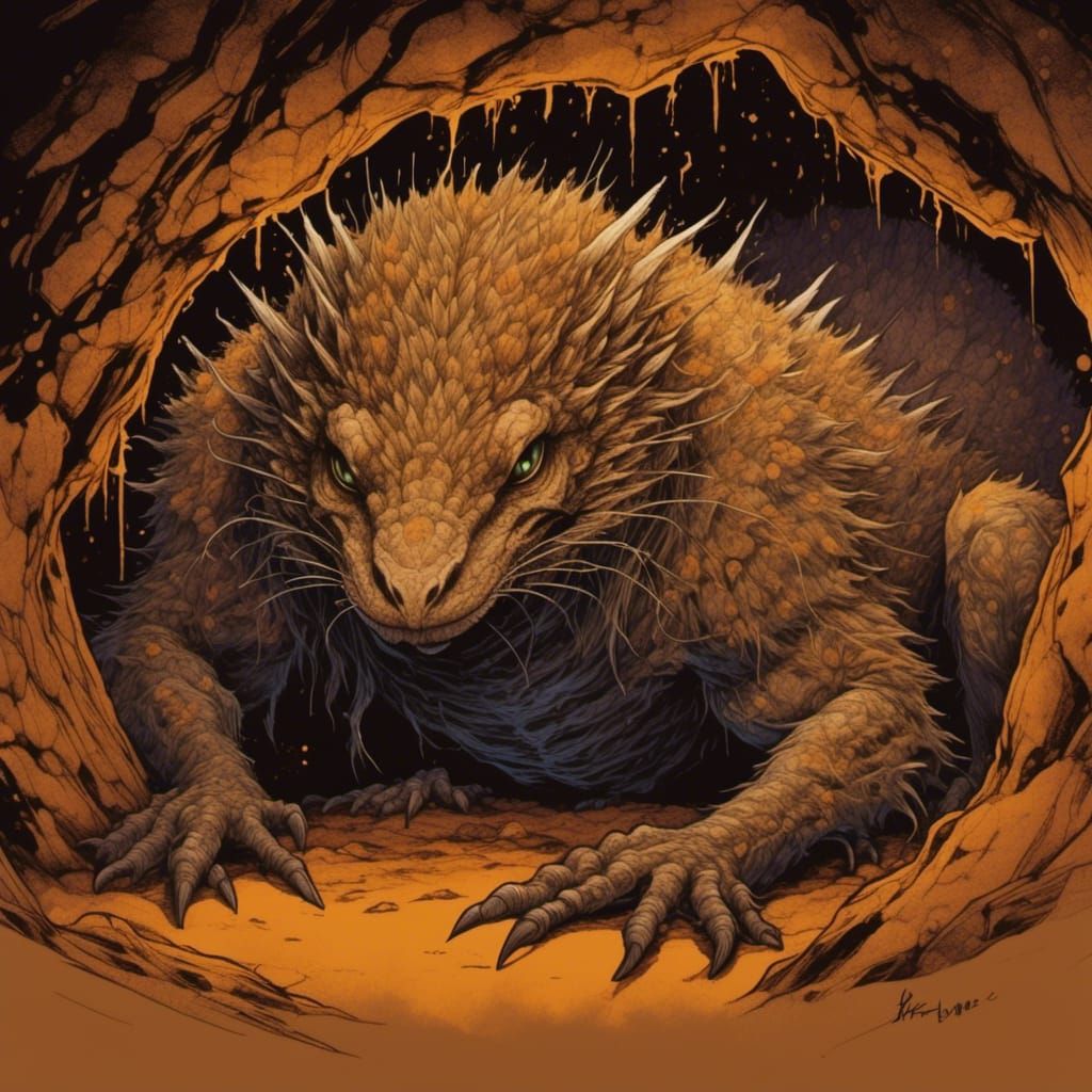 Neon Dark Fantasy Monster Illustration in Ink and Acrylic