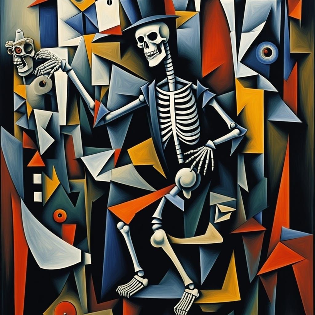 Cubist Skeleton Dance in Chiaroscuro Lighting