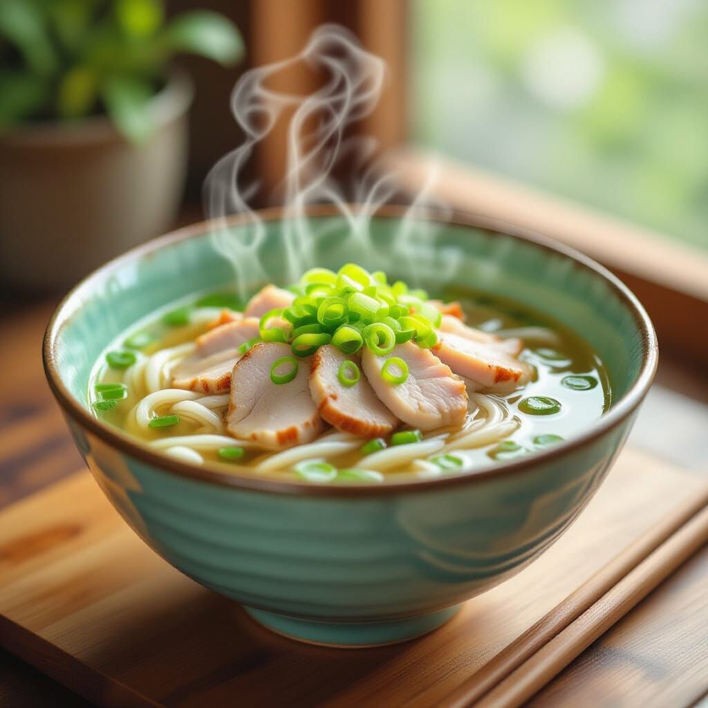 Chilled Noodle Soup with Pork and Garnish