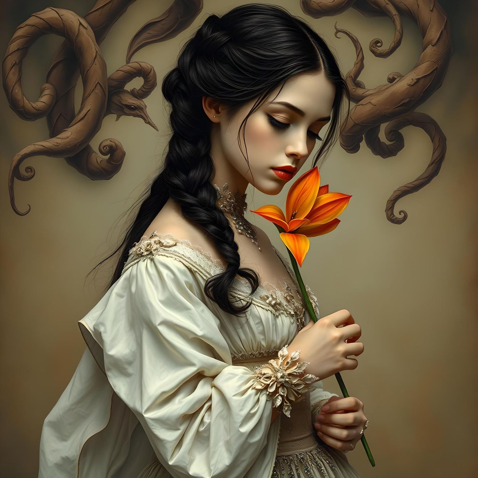 Girl with Flower, Dave McKean Style Art