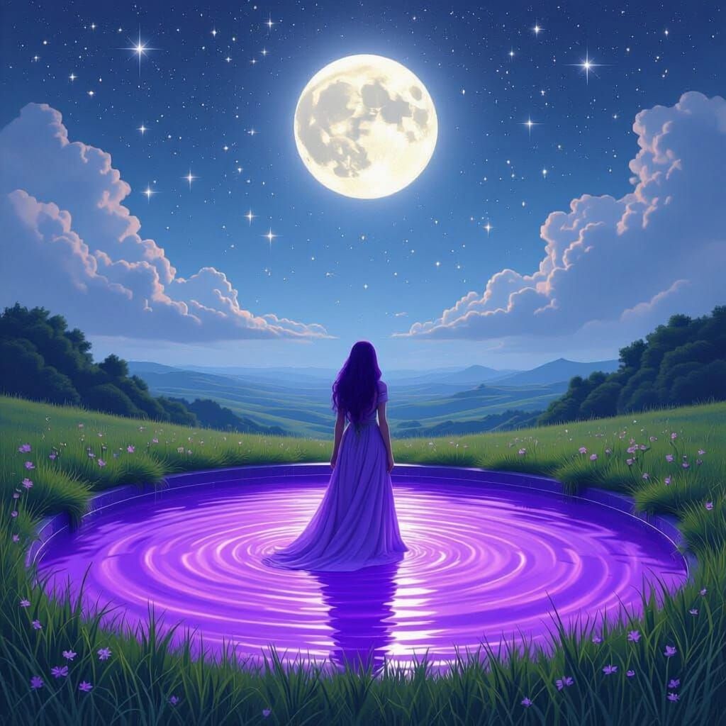 Woman with Purple Hair by Moonlit Purple Pool