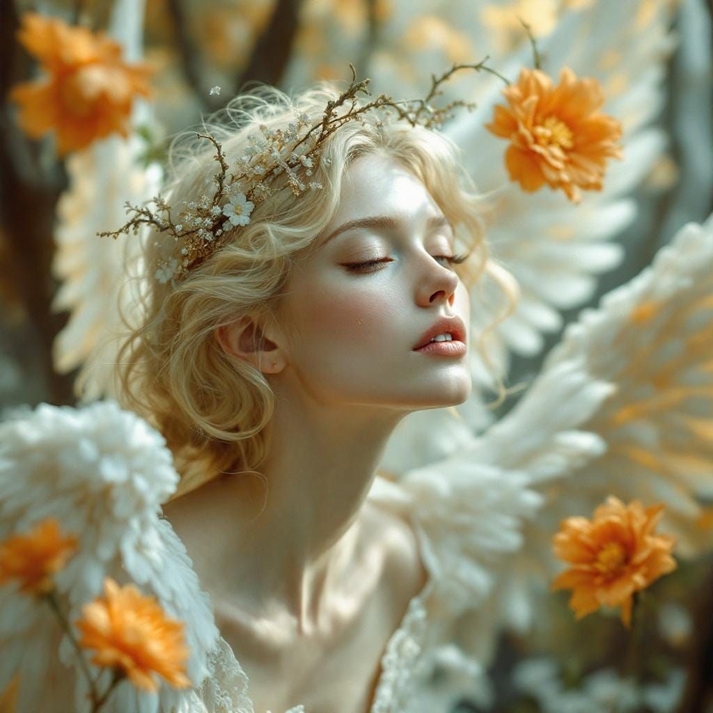 Gentle Fantasy Angel Woman in Orange Light