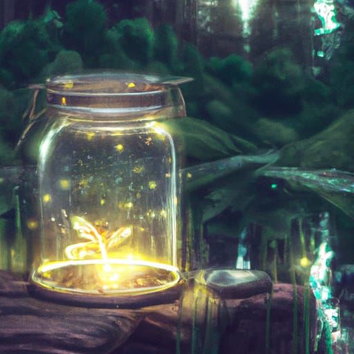Glowing Firefly in Crystal Jar: Digital Matte Painting