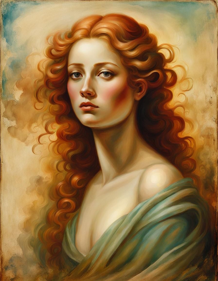 Faded Portrait of Woman on Ancient Parchment