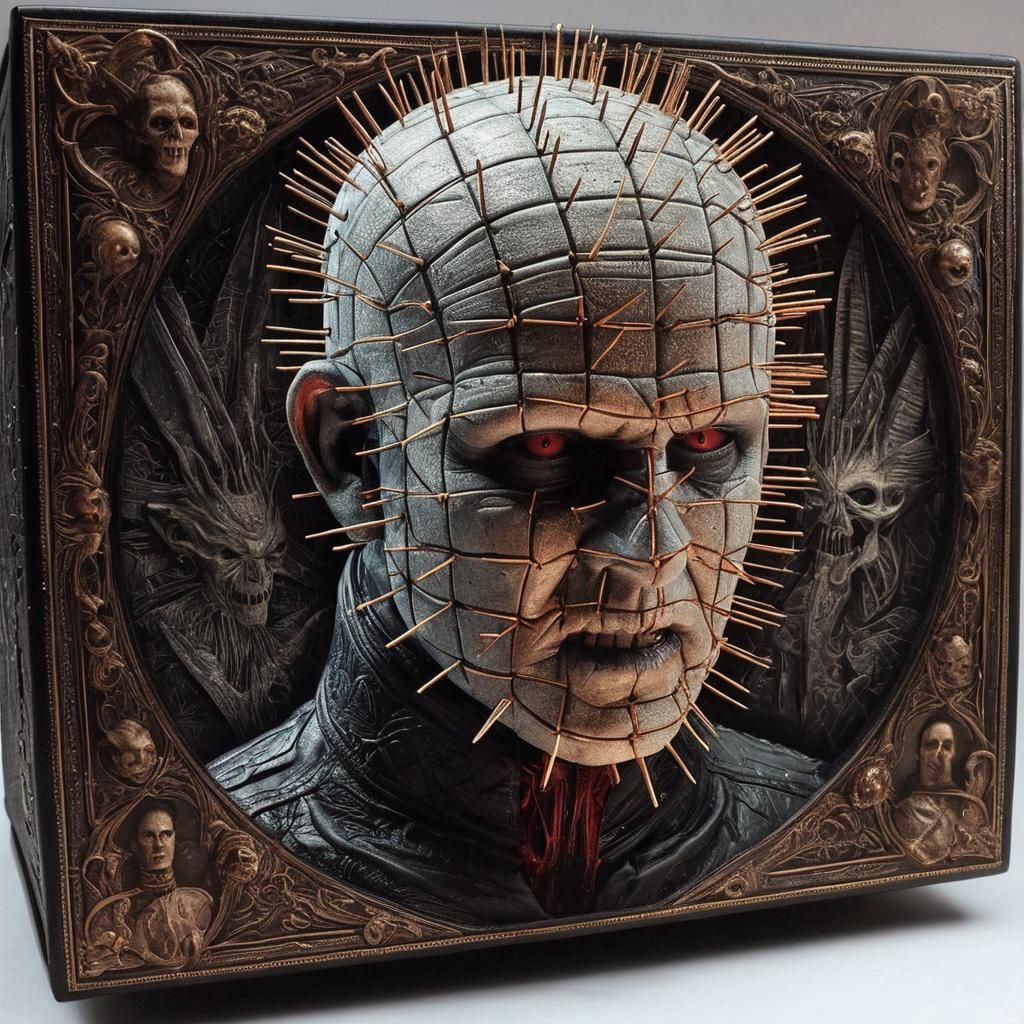 Pinhead Holding Lemarchand Box in Infernal Horror Artwork