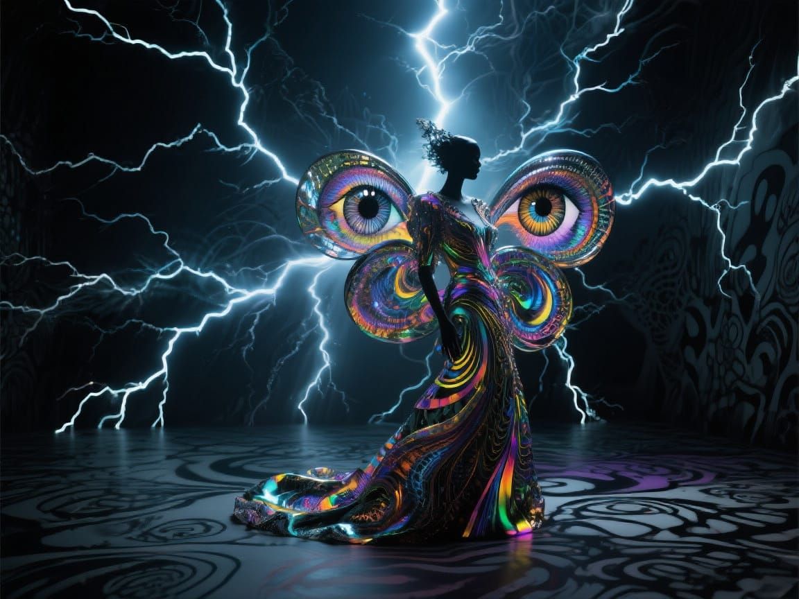 glowing  polychrome whirlingtons 3D  math art  couture  spec...