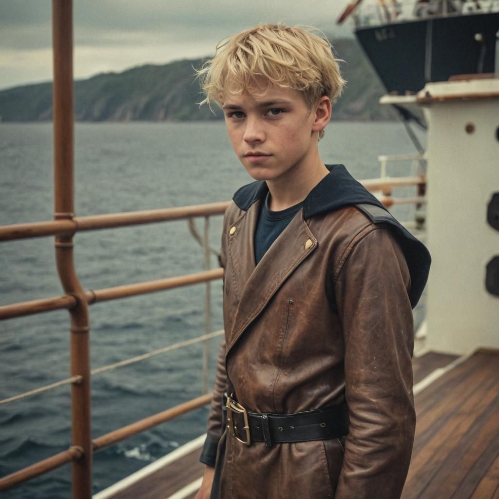 Boy in Sailor Suit on Ship Deck