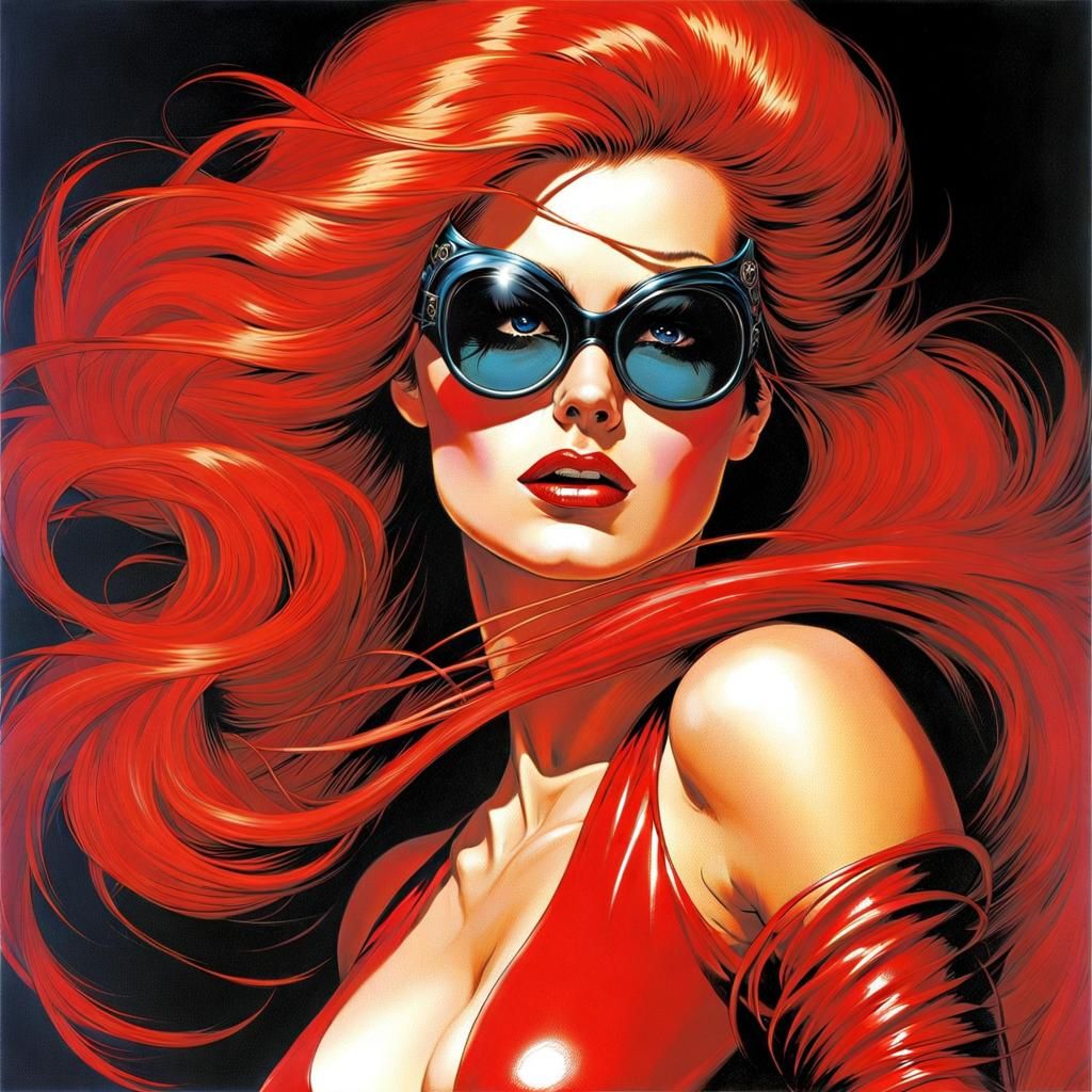 Gothic Redhead in 80s Comic Book Style