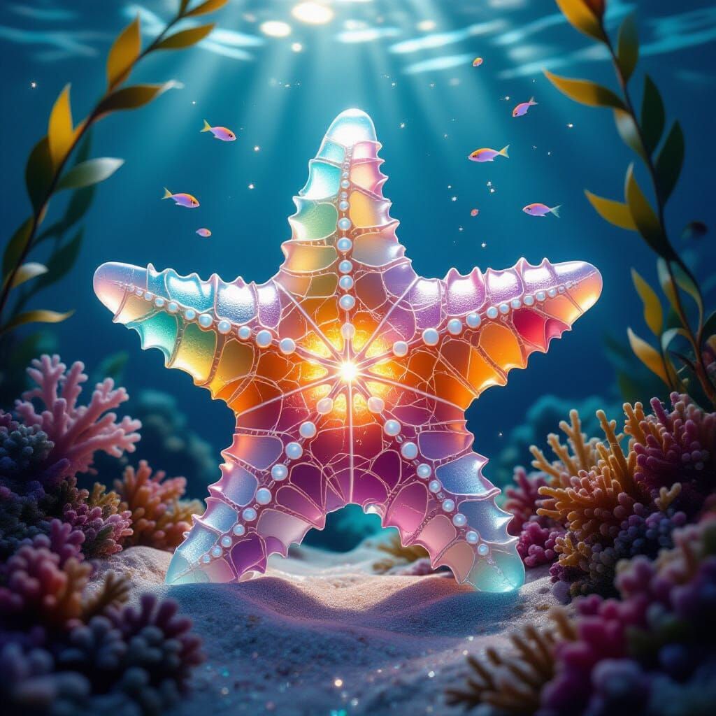 Mythical Sea Glass Starfish in Luminous Underwater Scene