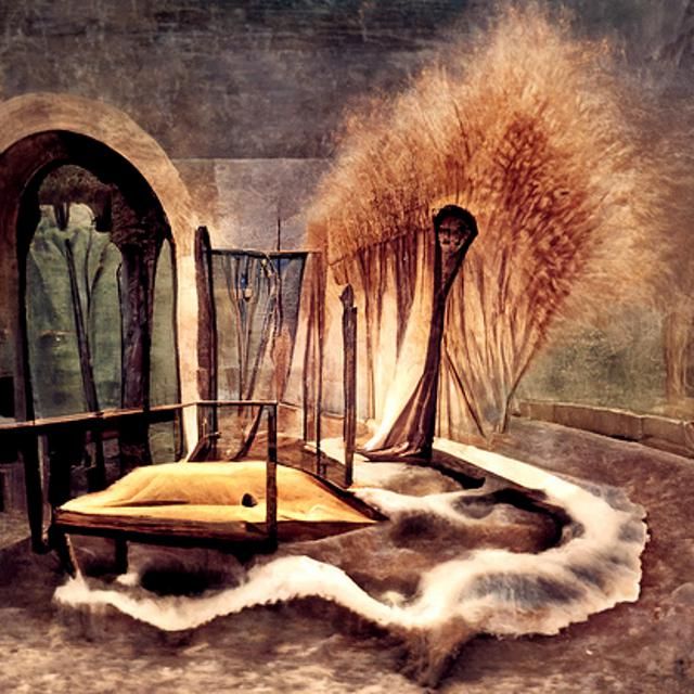 Surreal Waterbed in Cel-Shaded Watercolor Style