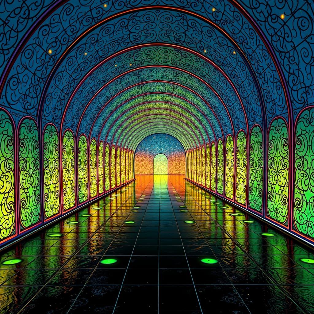 Surreal hallway with green eyes 6