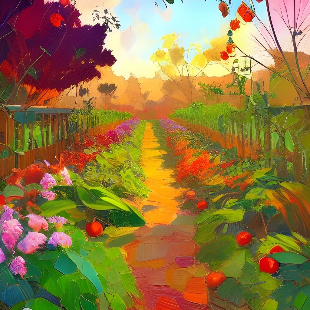 Detailed Tomato Garden as Oil Painting