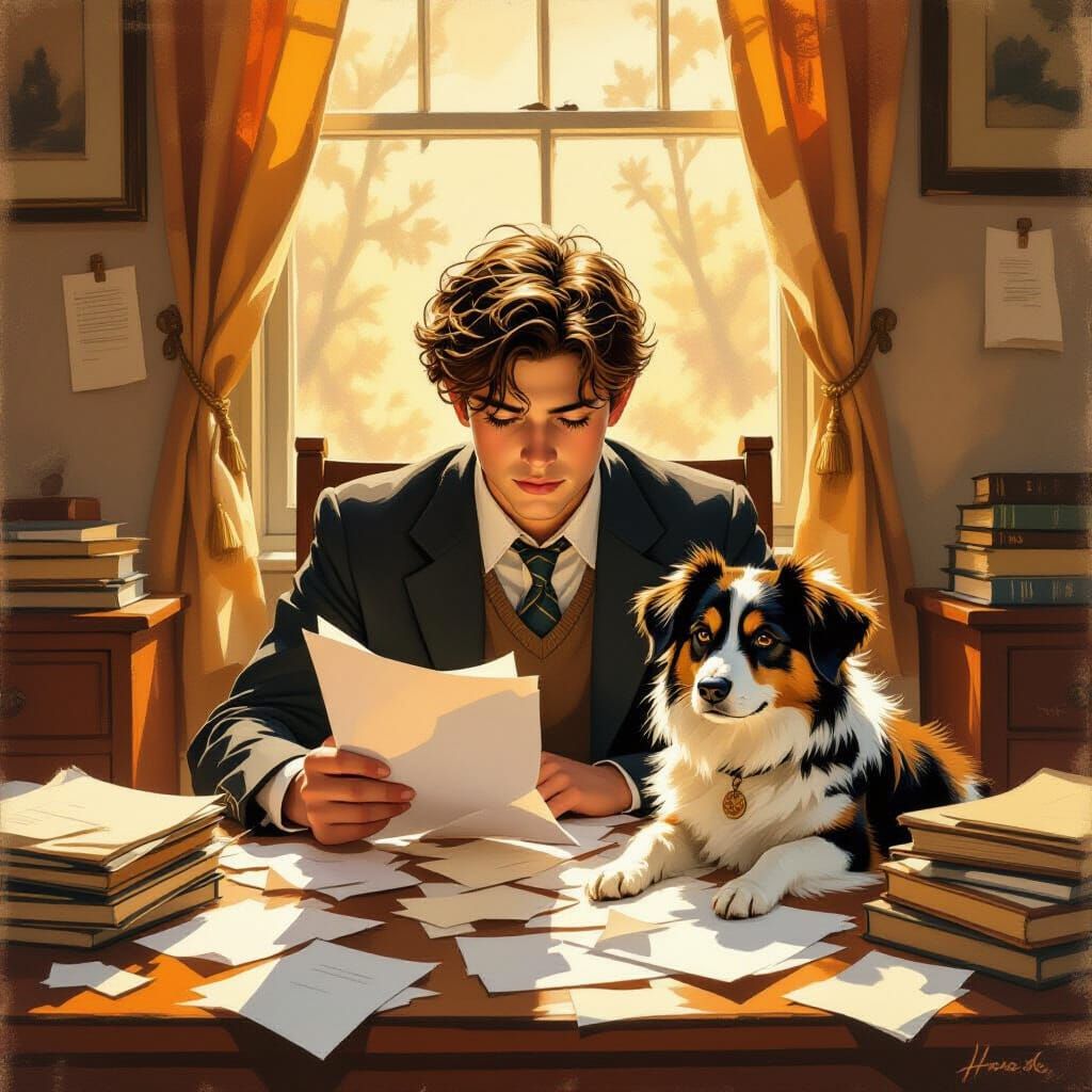 Student's Dog Eats Homework in Impressionist Style