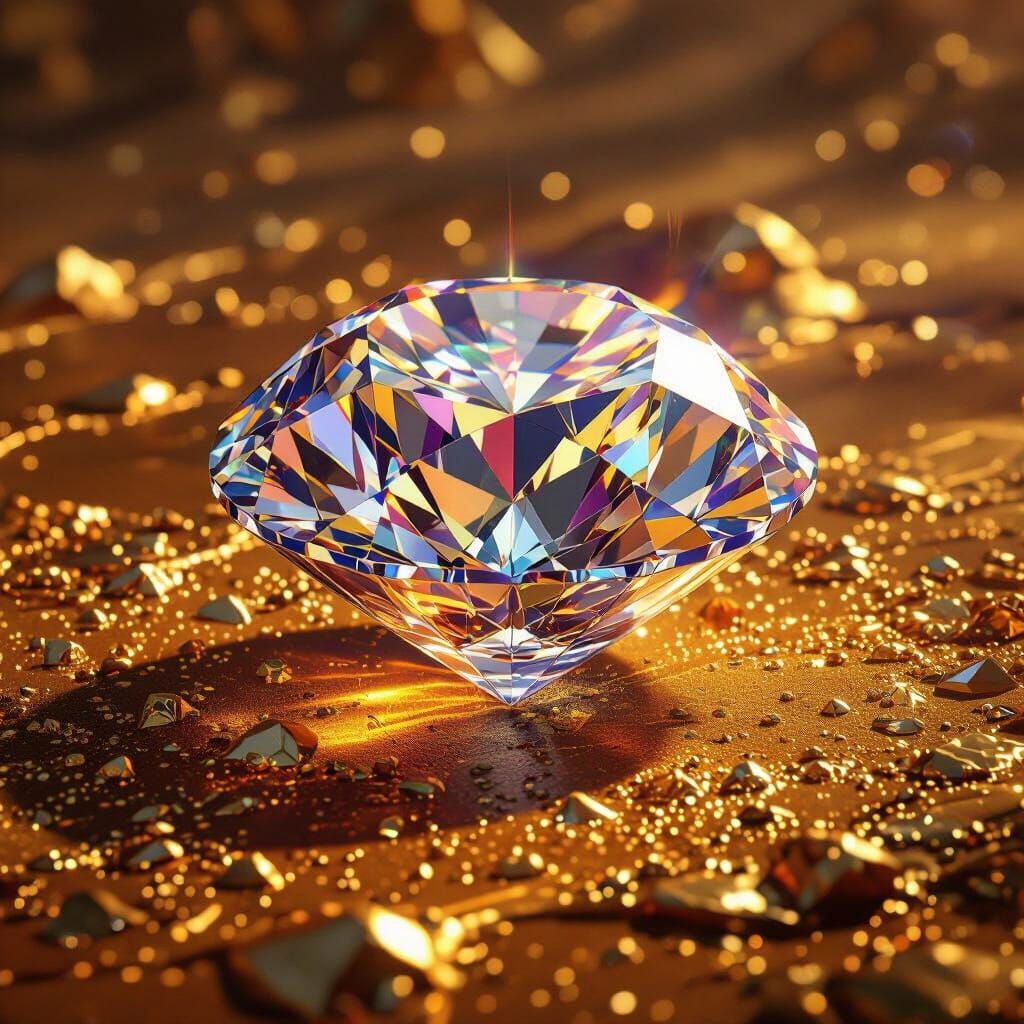 Radiant Diamond on Gold Background: Fantasy Concept Art