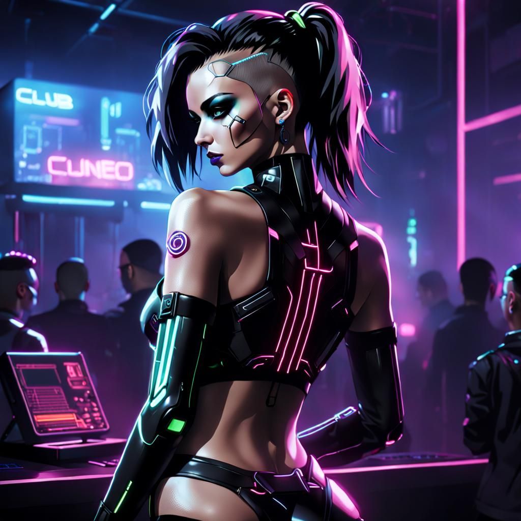 Cyberpunk Club Scene with Neon Lights and Lasers