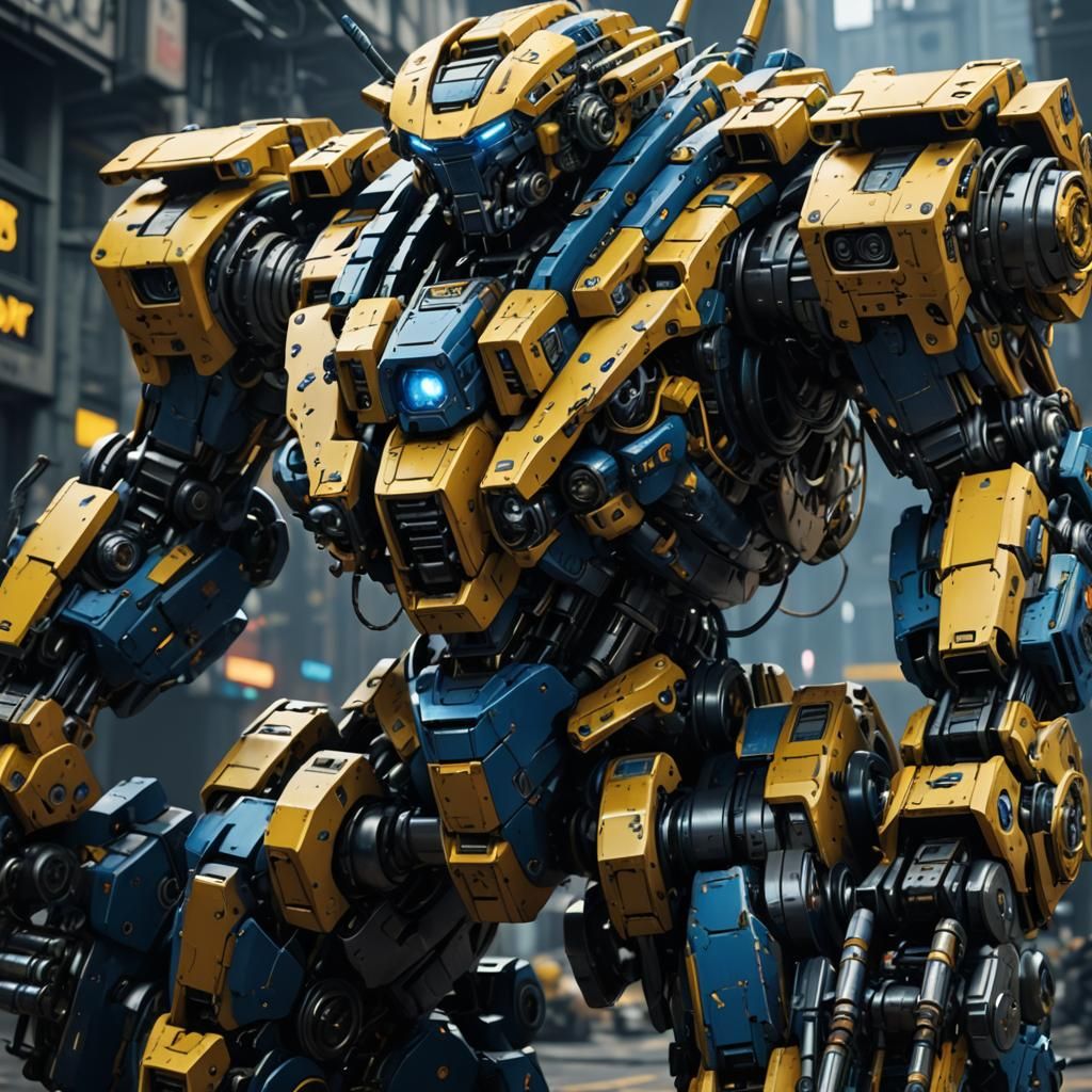 Cyberpunk Mech Warrior with Guns