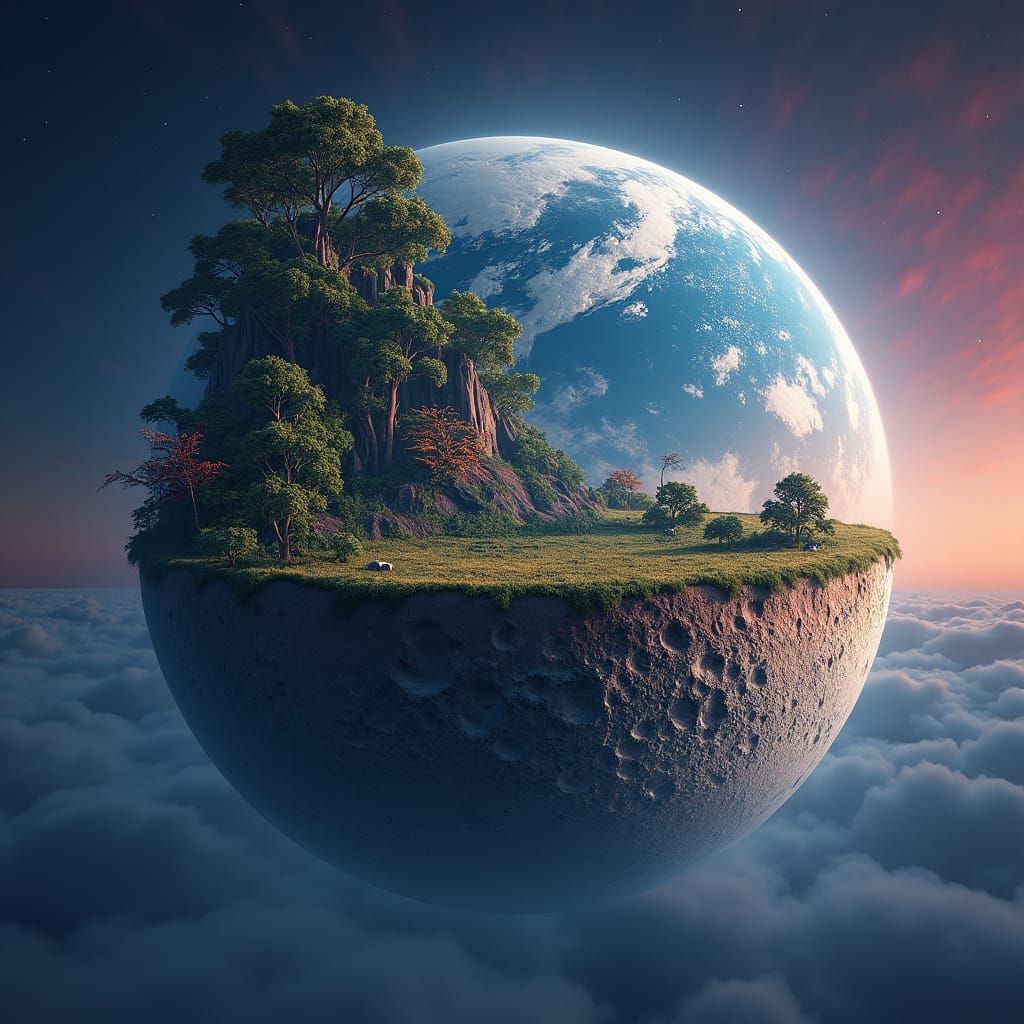 Flat Earth and Moon Hemispheres in High Fantasy Style