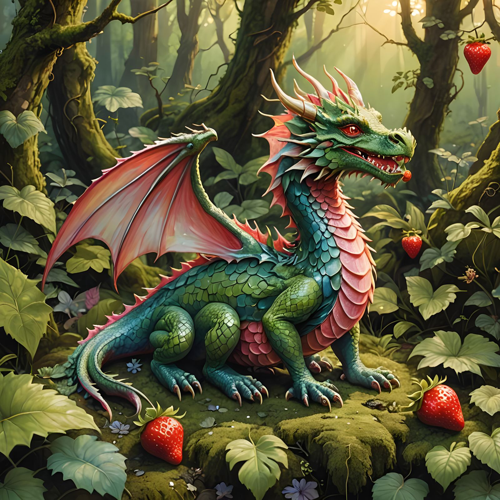 Dragon Strawberry Fusion: Detailed Digital Rendering