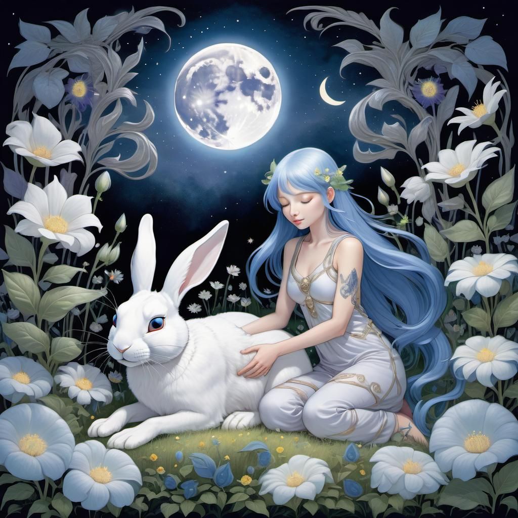 Lunar Guardian with Moonlit Rabbit
