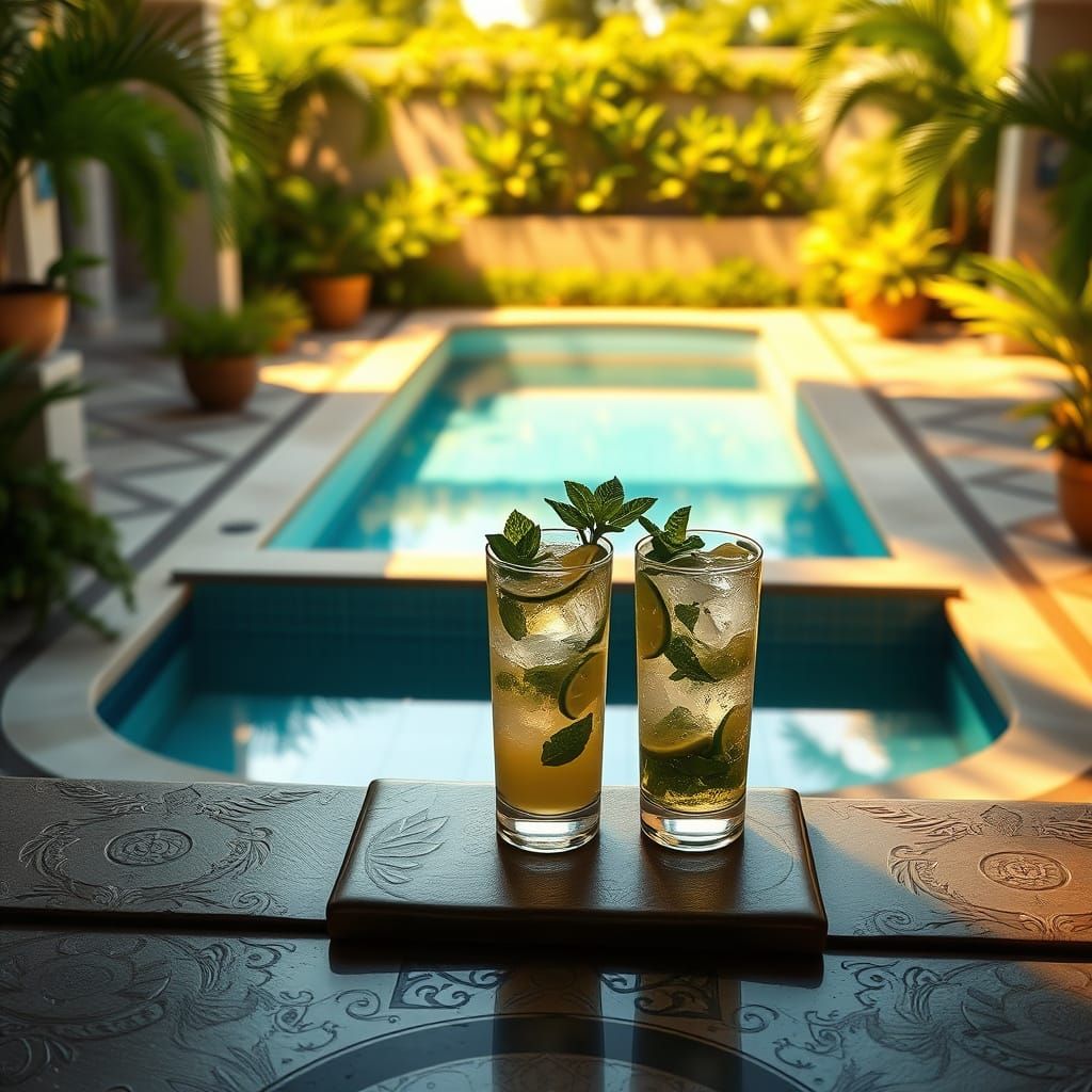 Luxurious Patio Oasis with Sunset Pool and Mojito