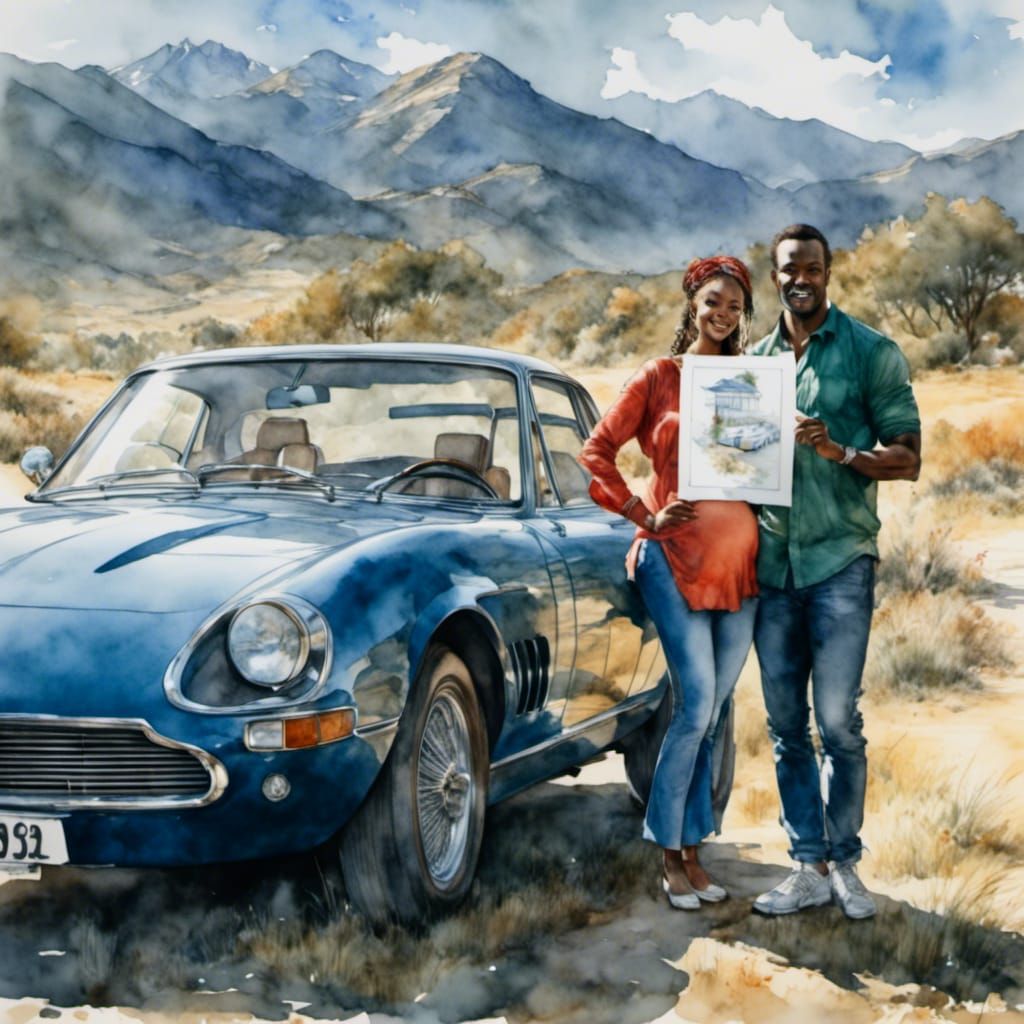 Man and Pregnant Woman With Sports Car