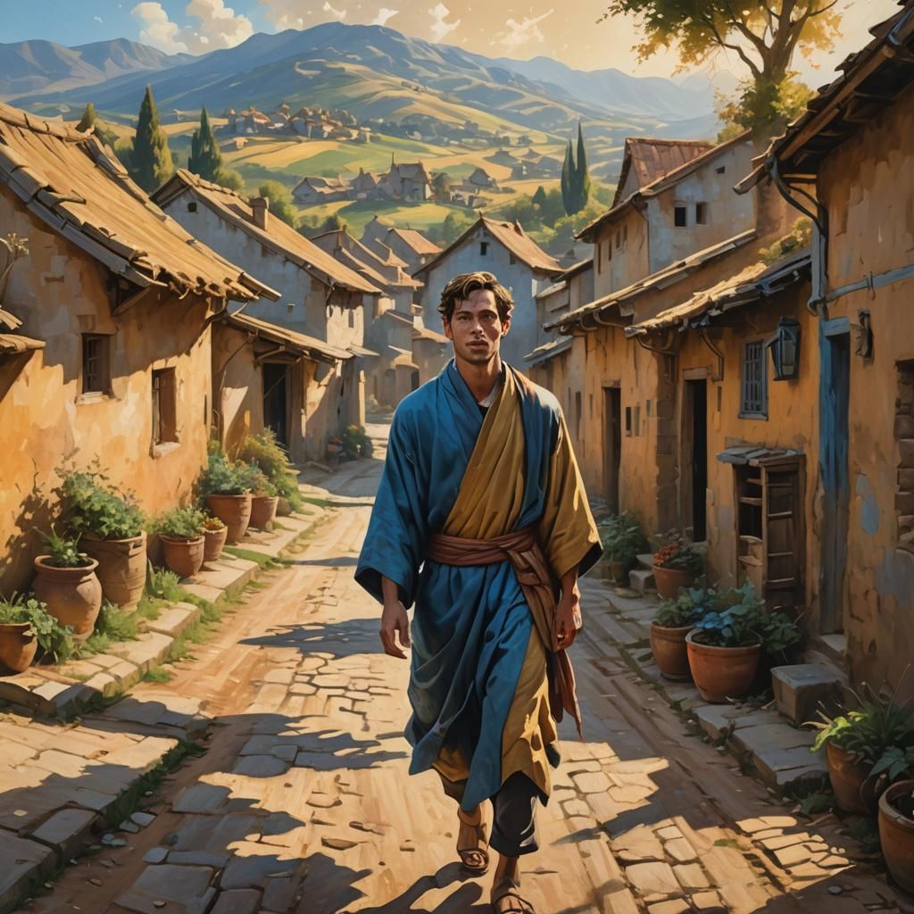Hyper-Realistic Village Scene in Oil Painting Style