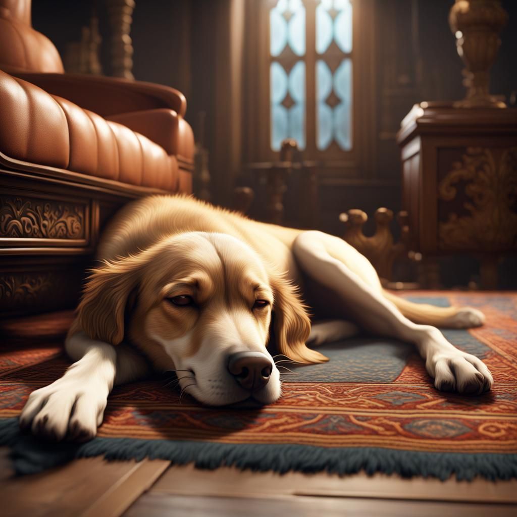 Tan Dog Sleeping: Detailed Matte Painting