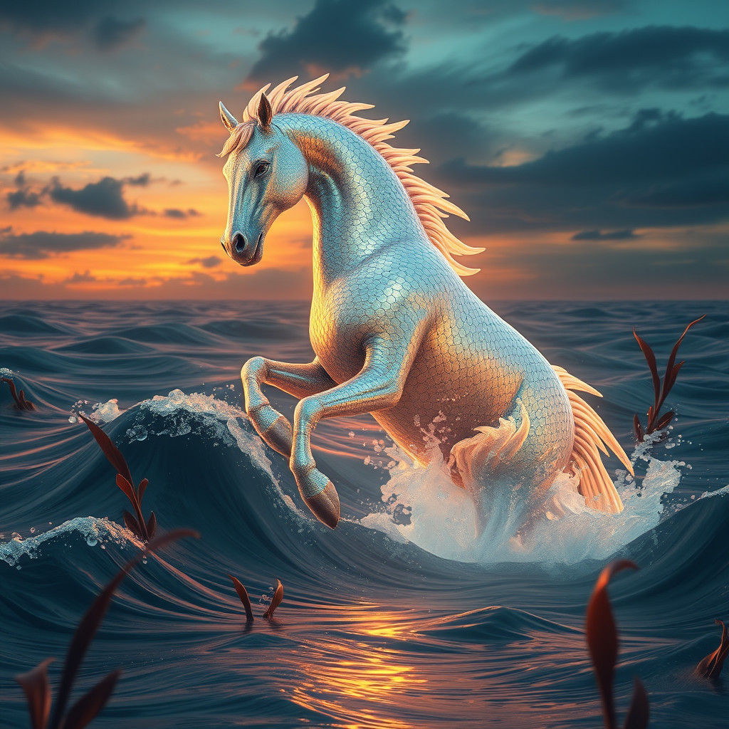 Majestic Water Horse Emerging from the Depths