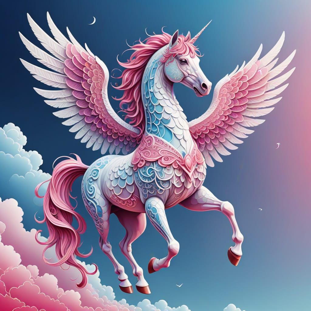 Ethereal Pegasus Soars in Vibrant Blue Skies