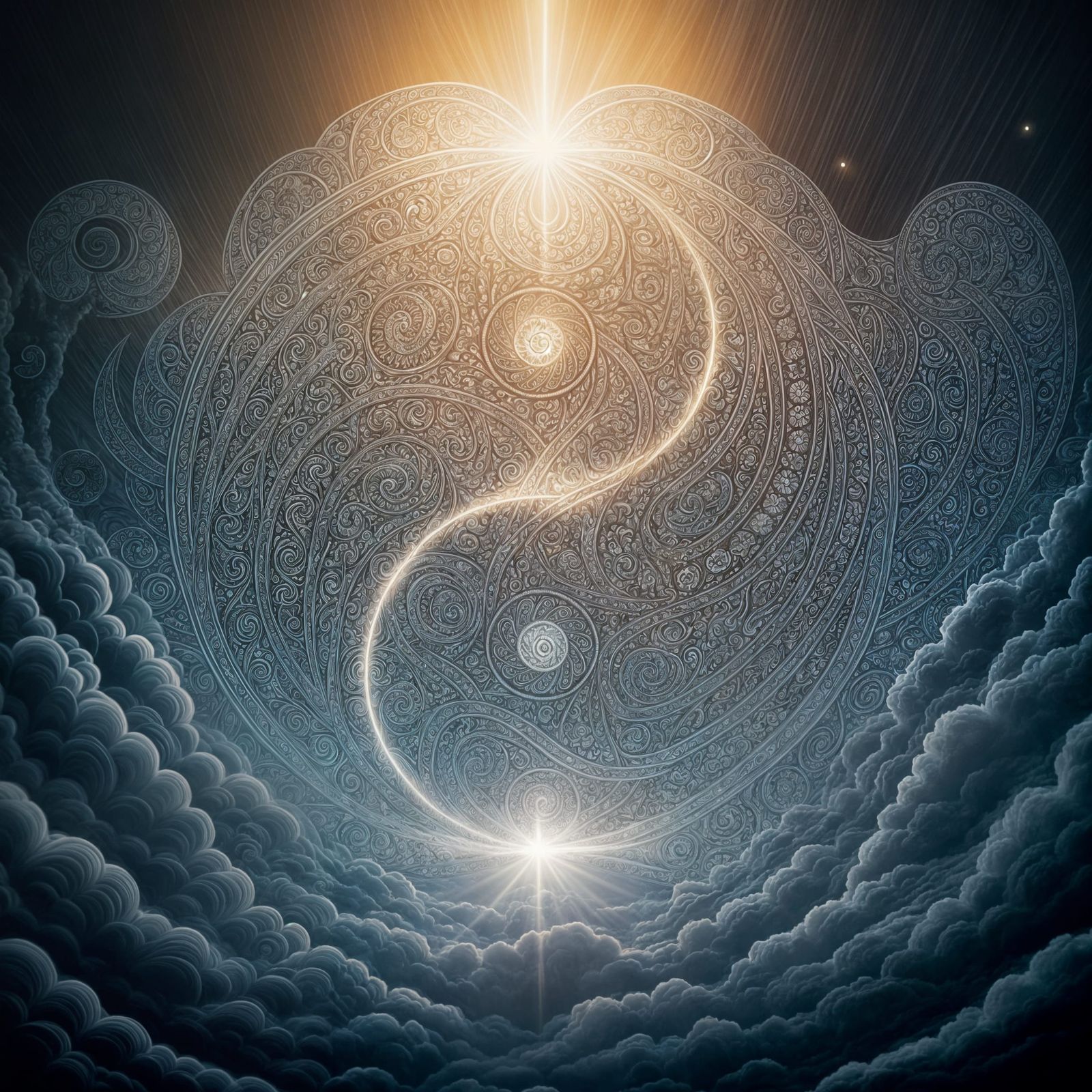 Ethereal Yin Yang Symbol with Iridescent Swirls