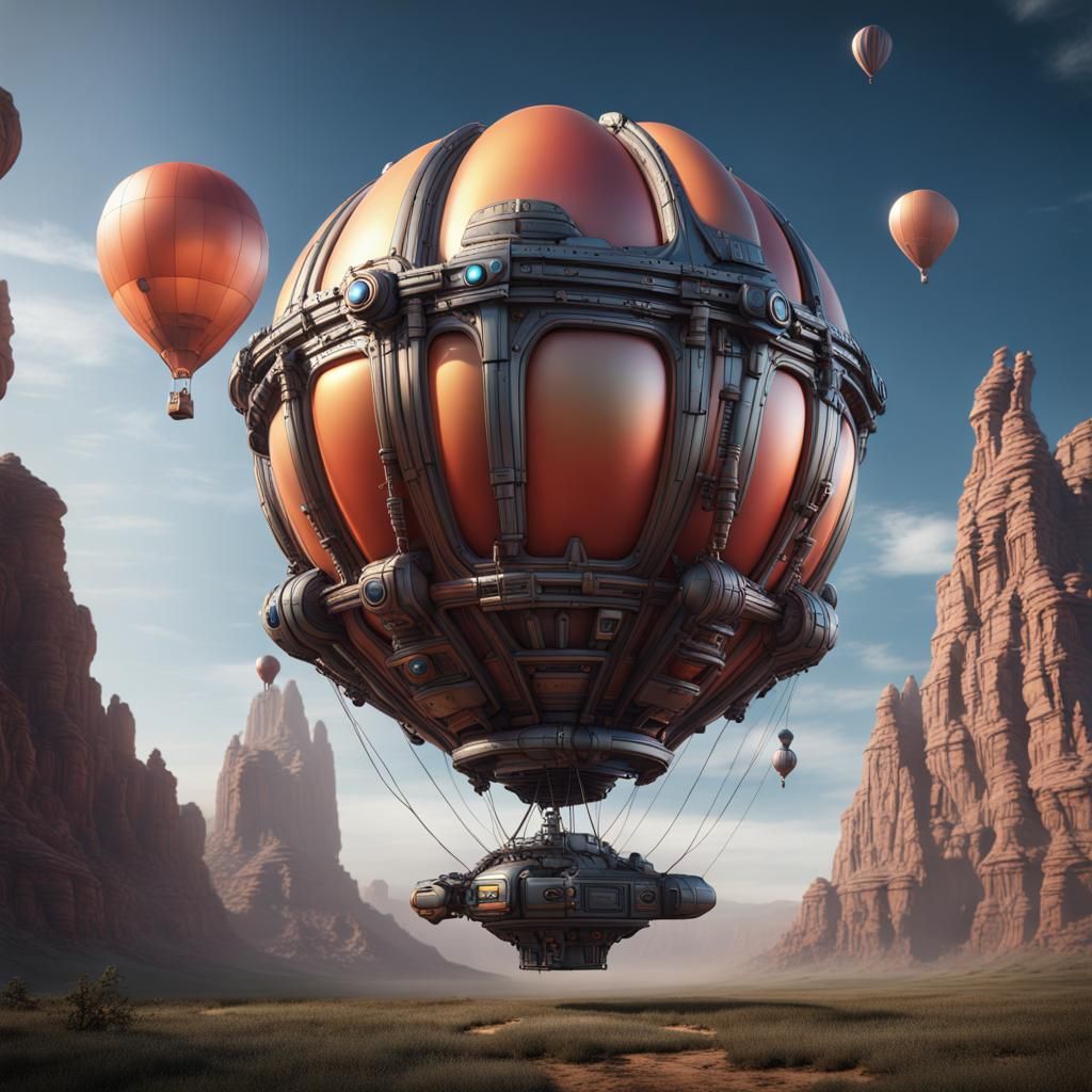 Detailed Spaceship Balloon in Matte Painting Style