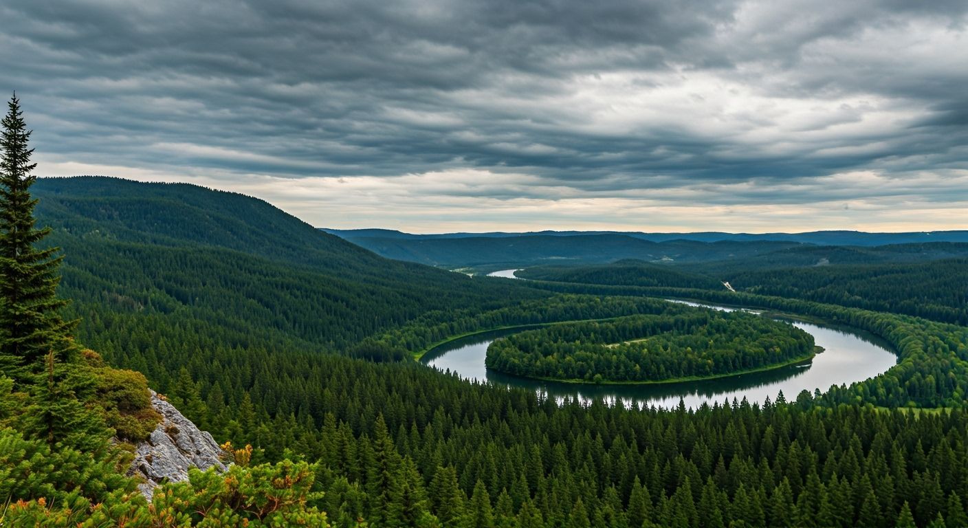 Serene River Valley Under Overcast Sky