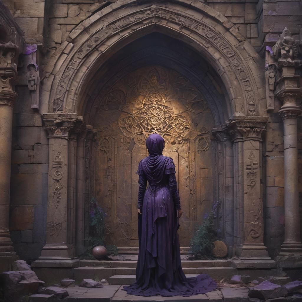 Mystical Portal in Ruined Church: Gothic Dark Fantasy Art