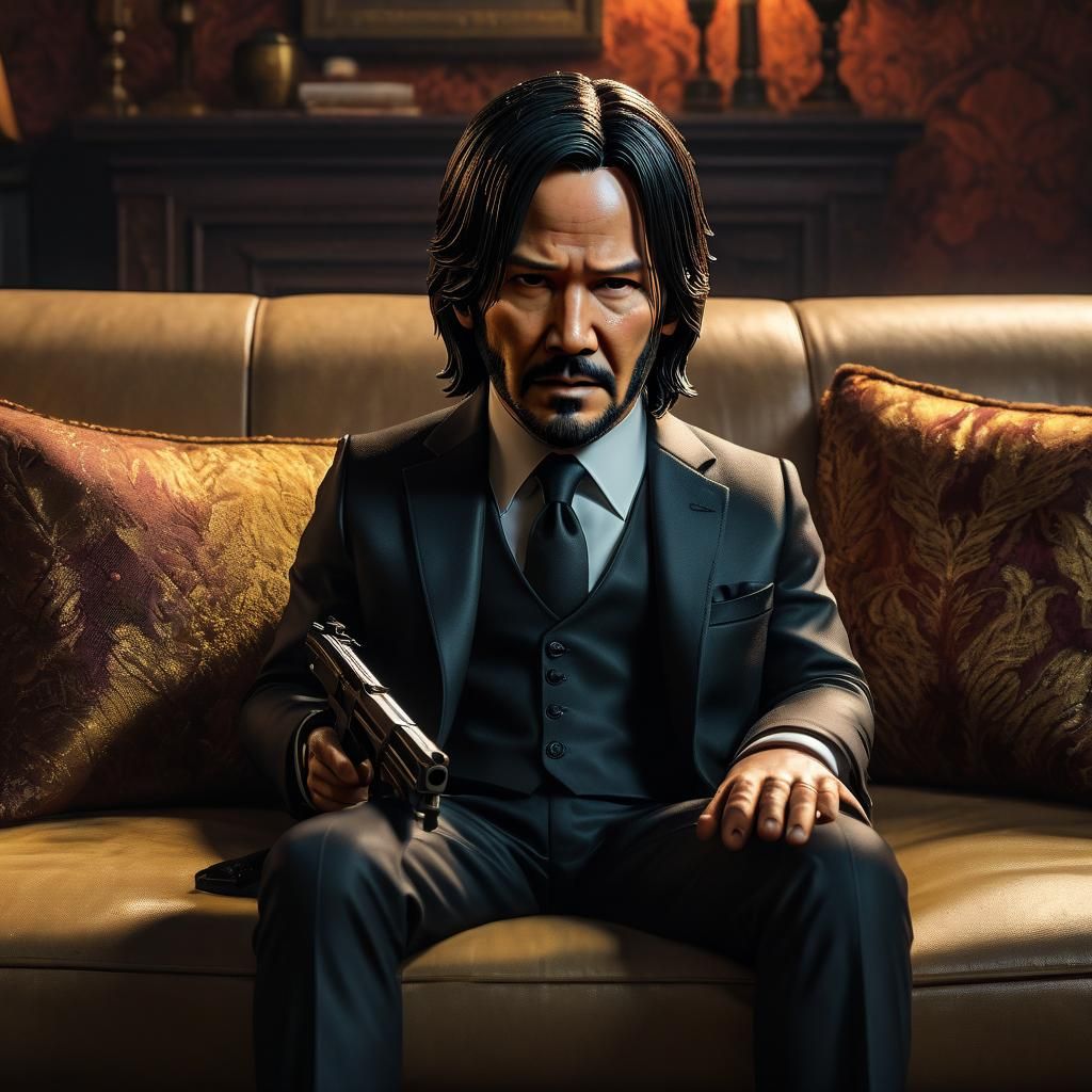 Baby John Wick with Toy Gun: Hyperrealistic Digital Art