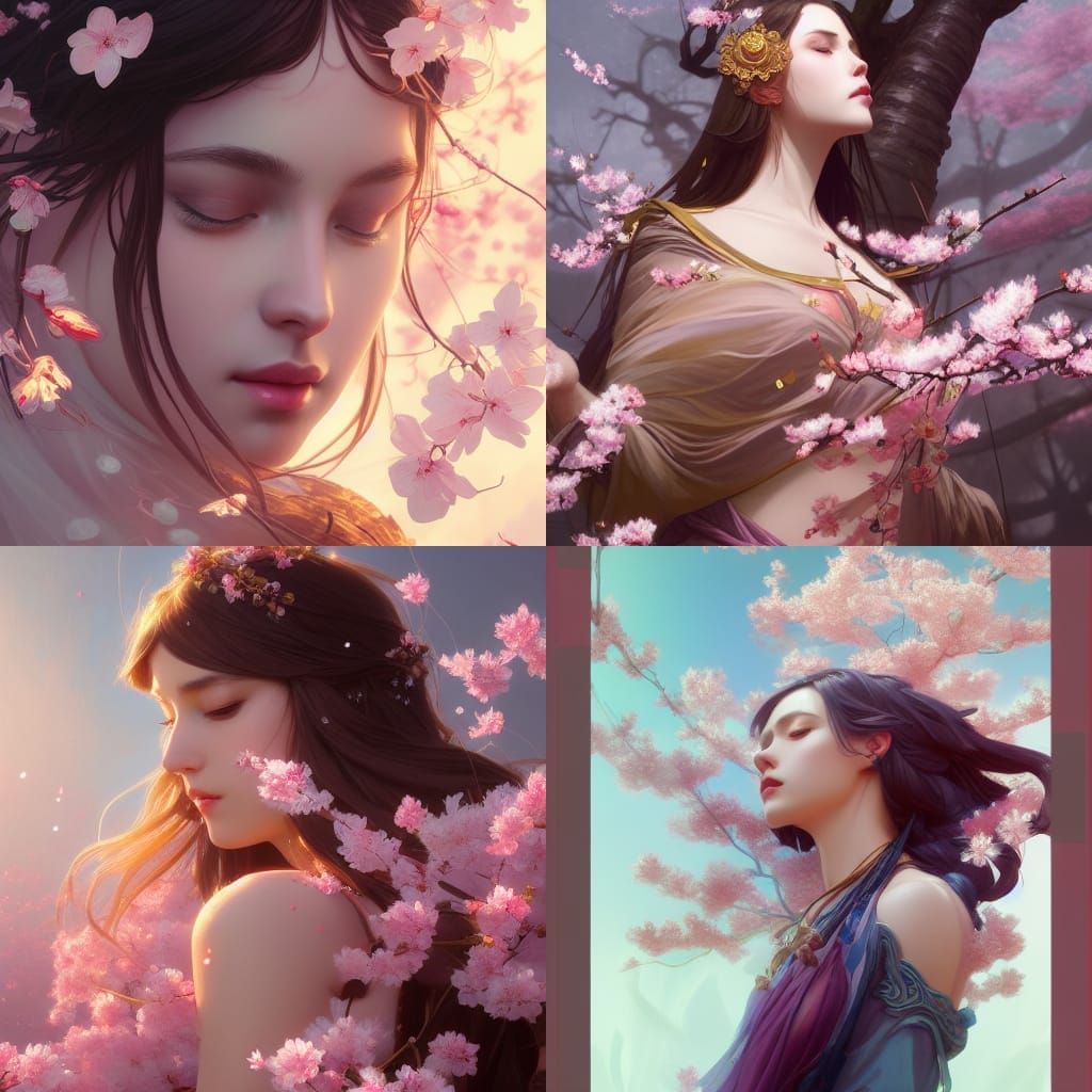 Cherry Blossom Goddess Portrait in Hyperdetailed Style