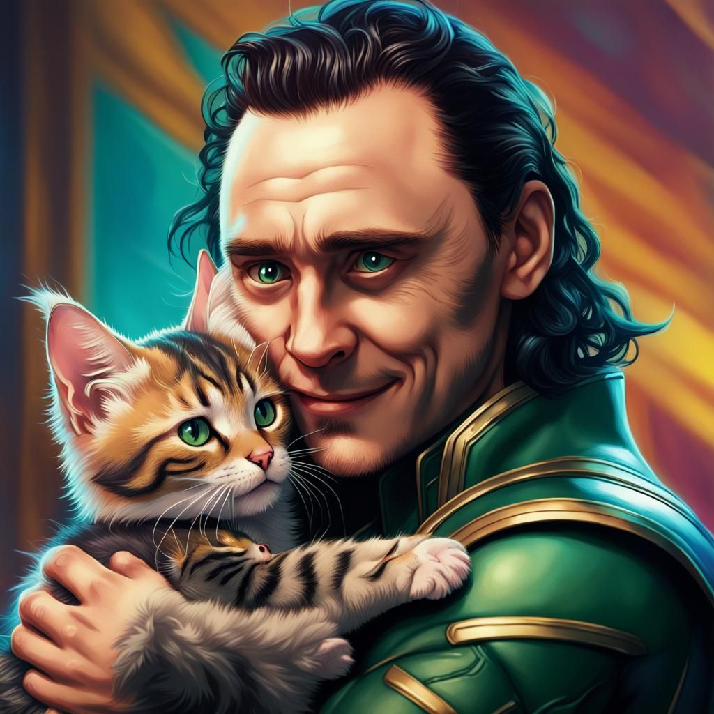 Loki Hugs a Kitten: Hyperrealistic Digital Art